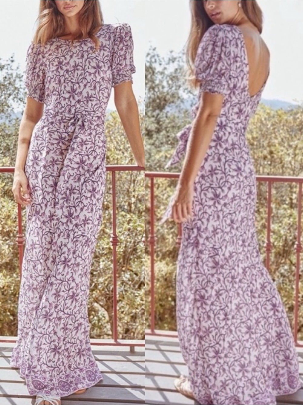 SAYLOR Ryland Purple Floral Prairie Maxi Dress Bias Cut Size XL